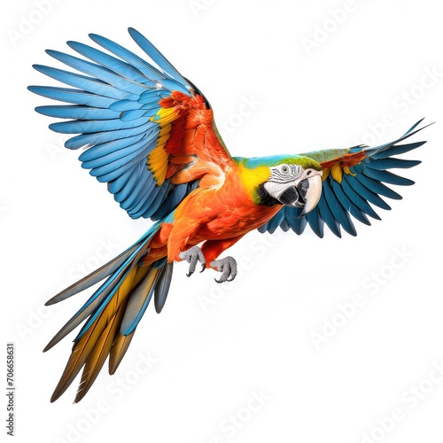 Colourful parrot flying flapping wings isolated on white background © Lars