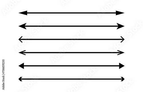 Long double straight black arrows. A set of direction indicators up, down or right, left. Isolated vector illustration on white background.