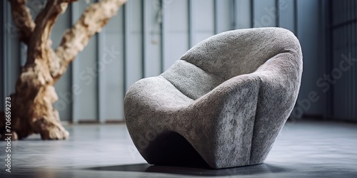 AI Generated. AI Generative. Stone rock texture textile modern minimal armchair seat interior indoor decoration design. Graphic Art