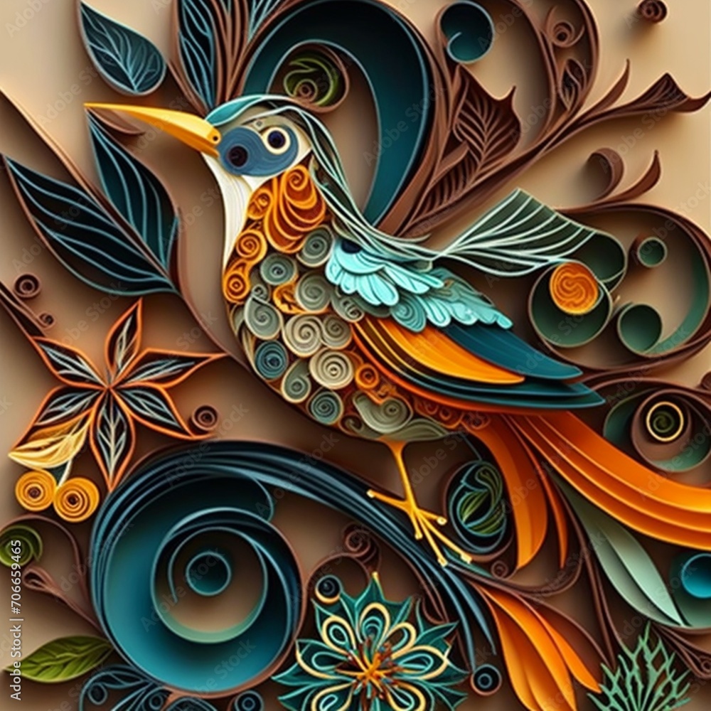 Fototapeta premium Beautiful paper quilling craft patterns art design wallpaper