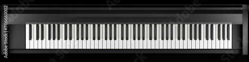 Full piano keyboard. Flat top orthographic view of black and white piano keys