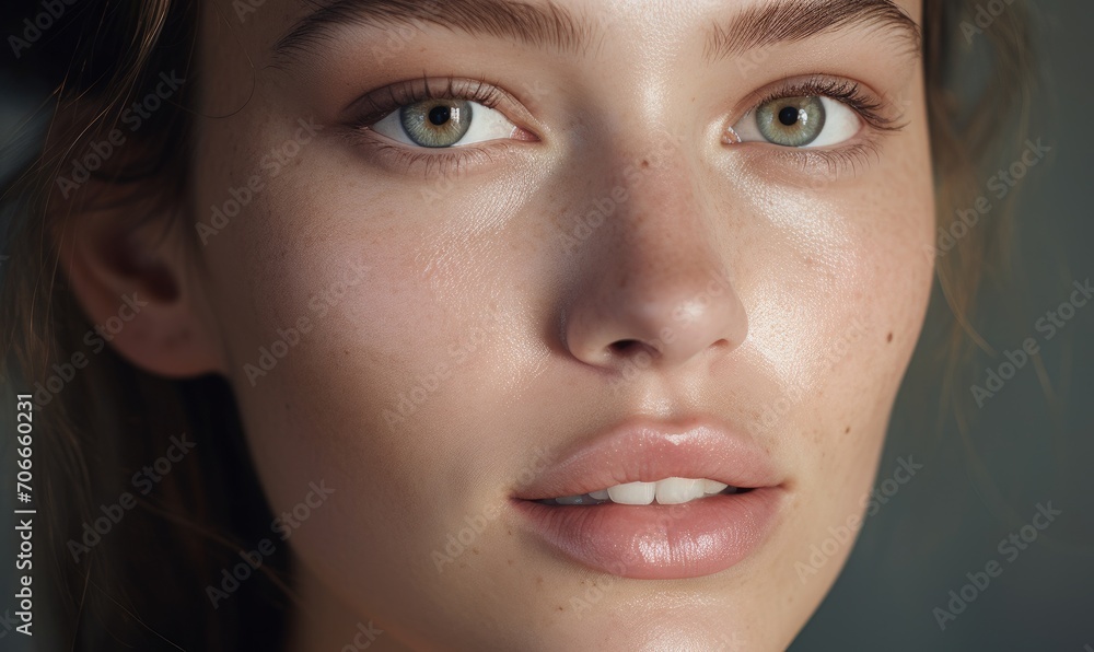 Close-up shot of pretty young model, skincare campaign concept. Close-up shot of pretty young model, skincare campaign concept.