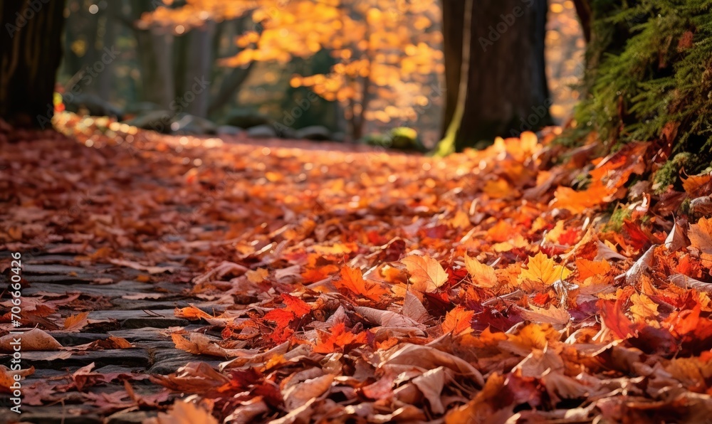 Colorful fallen leaves under the trees in a wonderful park during autumn. Colorful fallen leaves under the trees in a wonderful park during autumn.