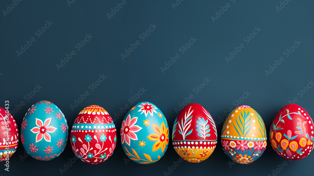 easter eggs on a white background,Colorful Easter Egg bottom border over a blue banner background,Easter greeting card, with Easter eggs and flowers, with space for text,Easter gift card with colorful
