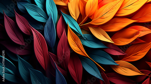 Abstract background with colorful leaves. 3D rendering & illustration