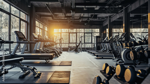 Gym setting representing fitness industry, AI Generated