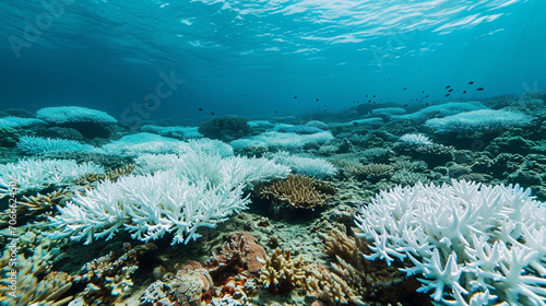 Patch of bleached coral reef due to climate change  AI Generated