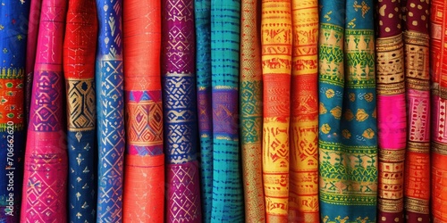 Colorful Traditional South Asian Woven Fabric Hanging photo