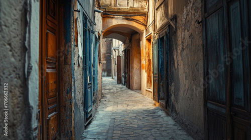 Alley filled with mysterious doors leading to different dimensions, AI Generated © Shining Pro