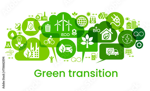Alternative clean energy. Transition to environmentally friendly world concept.  Ecology infographic. Green power production. Transition to renewable alternative energy.
