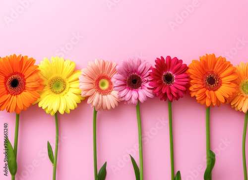Vibrant Gerbera Daisies on Pink Background