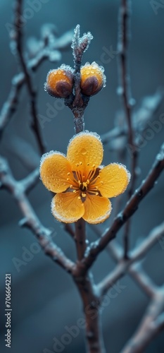Frozen yellow apricot flower blanch
