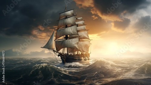 Century clipper ship speeding across ocean photography image Ai generated art