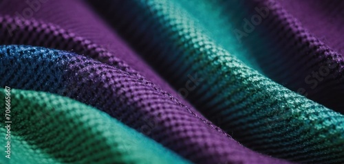  a close up of a purple, green and blue fabric with a black stripe on the bottom of the fabric.