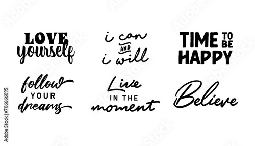 Motivational quotes bundle. Inspiration and good vibes set of typographic designs.