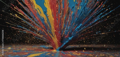  a close up of a colorful object with paint sprinkles coming out of the center of the image.