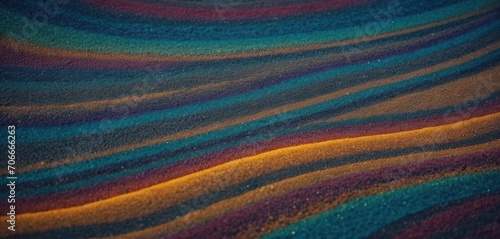  a close up of a multicolored rug with a pattern of wavy lines in the center of the rug.