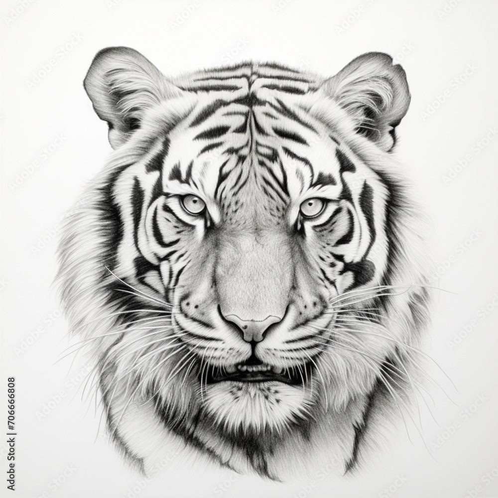 Pencil sketch nice royal bengal tiger image Generative AI