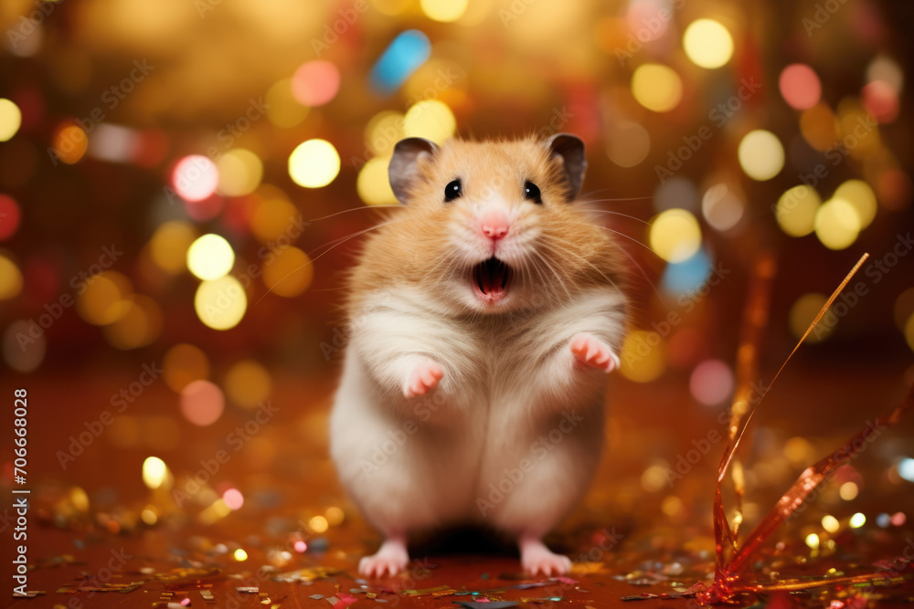A Happy Hamster in new year party festival. A Happy Hamster in new year party festival.