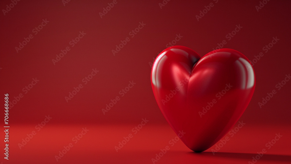 Red heart with on red background. It is a symbol of lovers and human health. Valentine's Day. 3D render, computer graphic. Copy space, space for text.