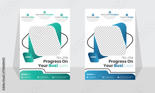 Corporate modern business flyer template design set, minimal business flyer template or eye catching flyer design, flyer in A4 with colorful business proposal, modern with blue and green flyer