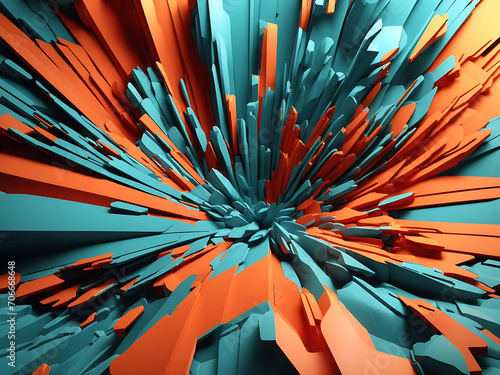 Extraordinary 3D illustration  Abstract geometric background. Explosion power design with crushing surface.
