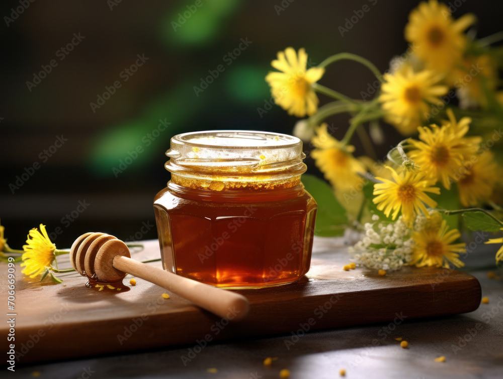 Artisanal Honey Jar with Dandelions Artisanal Honey Jar with Dandelions