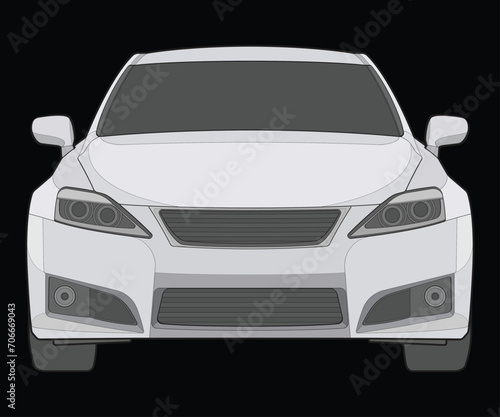 front view Vector Illustration of Isolated highlight color car on black background, Vehicle in a Flat Cartoon Style.