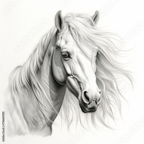 Pencil sketch nice white horse images Generative AI