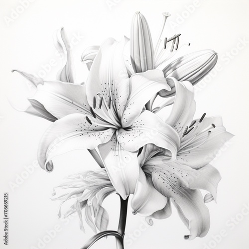 Pencil sketch nice white lily flower image Generative AI