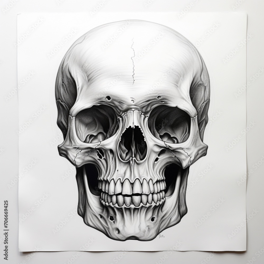 Fototapeta premium Pencil sketch nice white skull image Generative AI