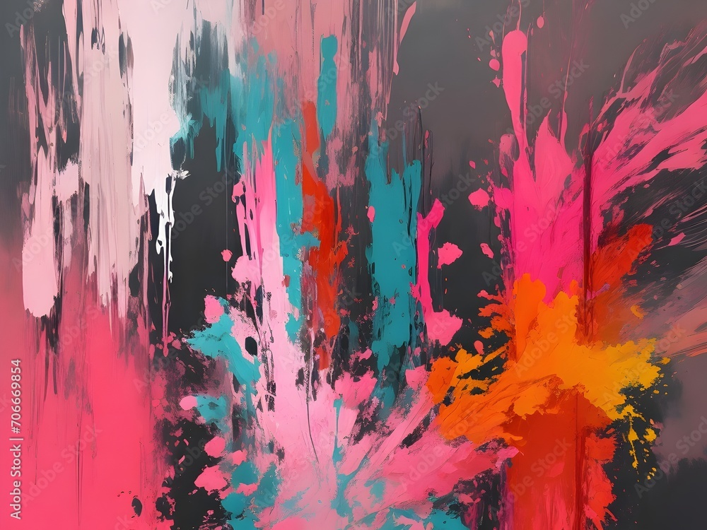 Fototapeta premium orange, blue and pink color paint brush art in background | orange, blue and pink abstract modern background for design, light color, sweet color, design color background