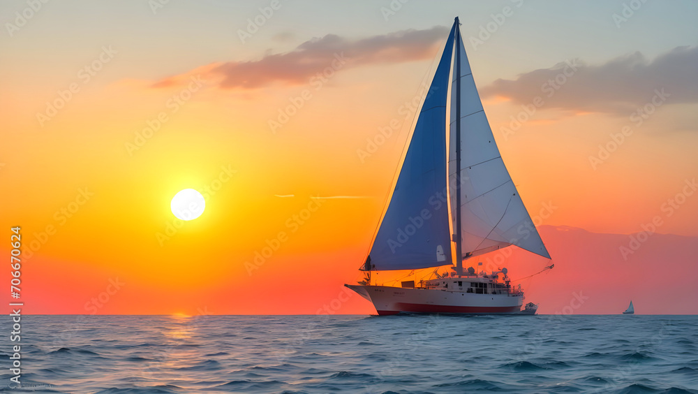 Sailboat at sunset in water Ai Generated