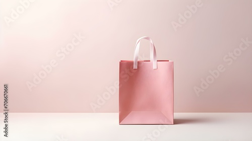 Blush Shopping Bag on a light Background with Copy Space. Template for Sales and Auctions
