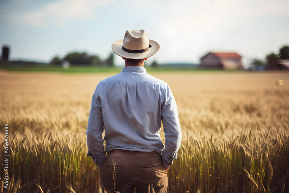 White Rural Guy a adult white american farmer man standing on a wheat grass field ...