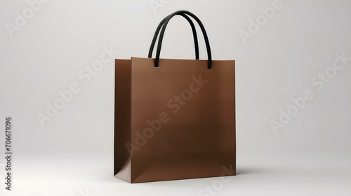 Dark Brown Shopping Bag on a light Background with Copy Space. Template for Sales and Auctions
