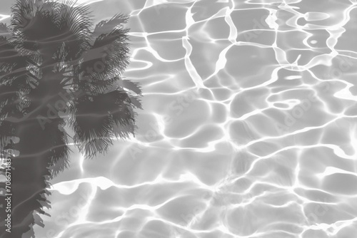 Palm tree shadow on white water surface. shadow of palm leaves on water texture background