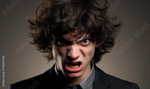 Angry young man. Anger expression concept © Daniela