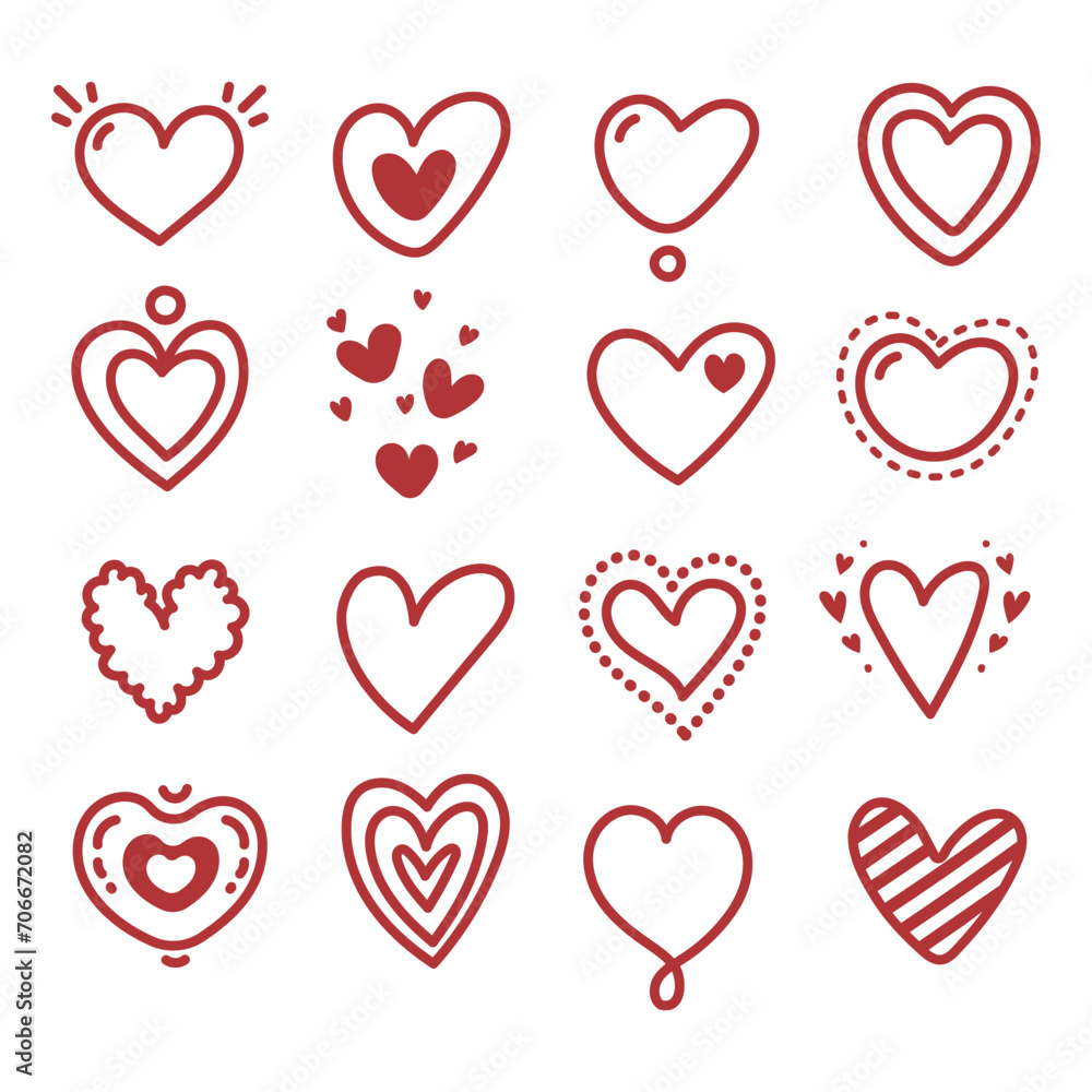  Set Hearts Shapes Icons Illustration.