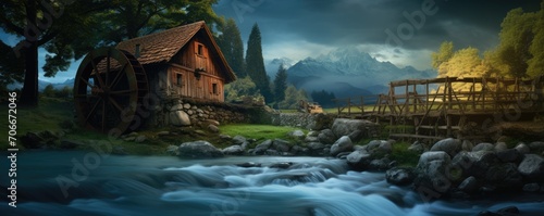 Old historic water mill in beautiful landscape photo