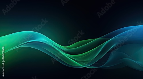 Colorful energy-charged background with dark sky-blue and green waves. AI generated illustration.