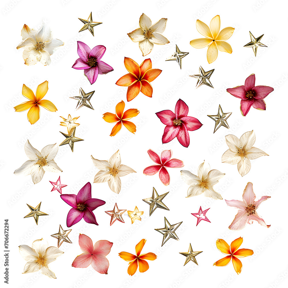 Botanical constellations: stars arranged in flower constellations isolated on white background, photo, png
