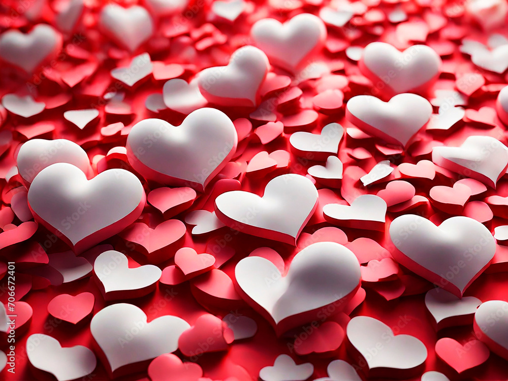 Surface strewn with voluminous red-and-white hearts Surface strewn with voluminous red-and-white hearts