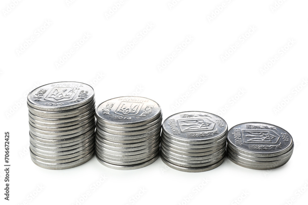 Stacks of coins isolated on white background Stacks of coins isolated on white background