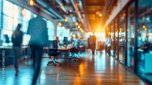 Wallpaper Mural A vibrant business office: blurred figures in casual wear evoke productivity and collaboration, blending modernity with teamwork in a dynamic setting. Torontodigital.ca