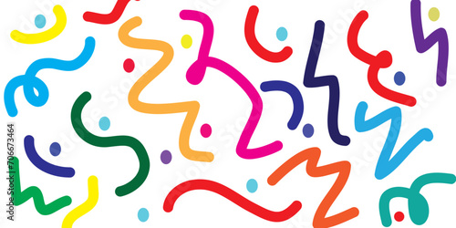 Fun colorful line doodle seamless pattern. Creative minimalist style art background for 
children or trendy design with basic shapes. Simple childish scribble backdrop.