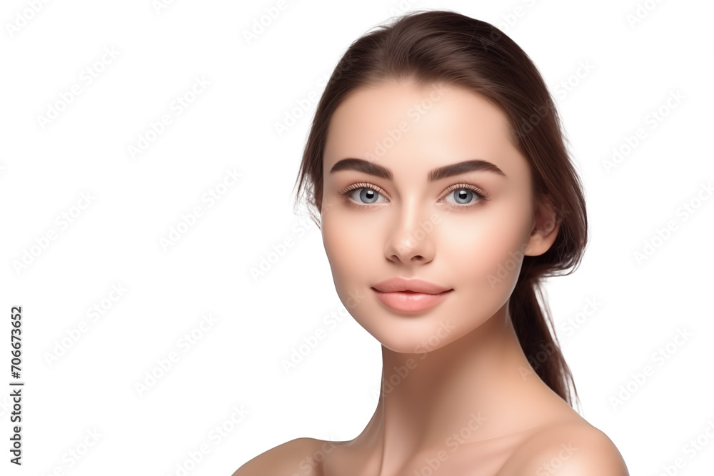 Portrait of a beautiful young woman with clean fresh skin. Model with healthy skin, close-up portrait. on a transparent background Portrait of a beautiful young woman with clean fresh skin. Model with healthy skin, close-up portrait. on a transparent background