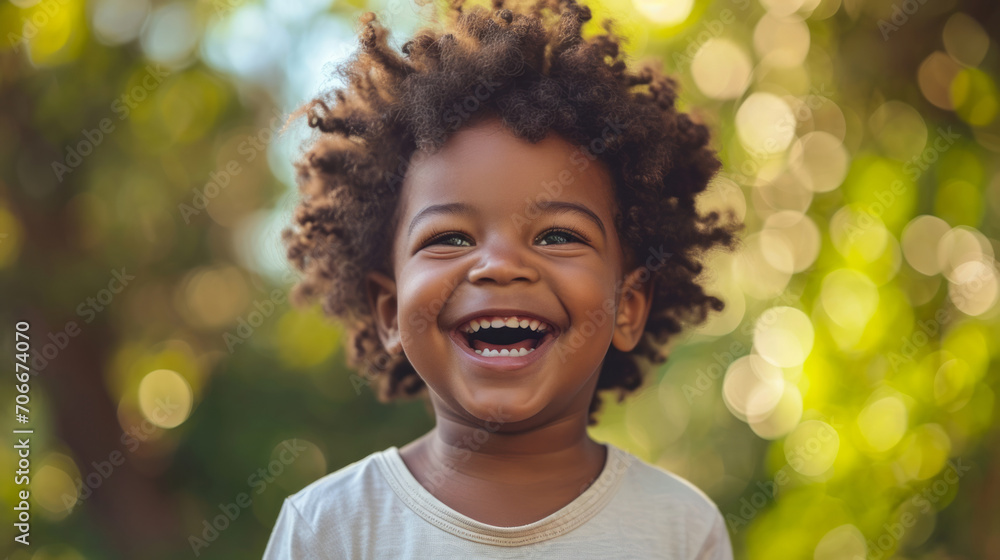 Joyful African American Toddler Laughing in Sunlit Park Joyful African American Toddler Laughing in Sunlit Park