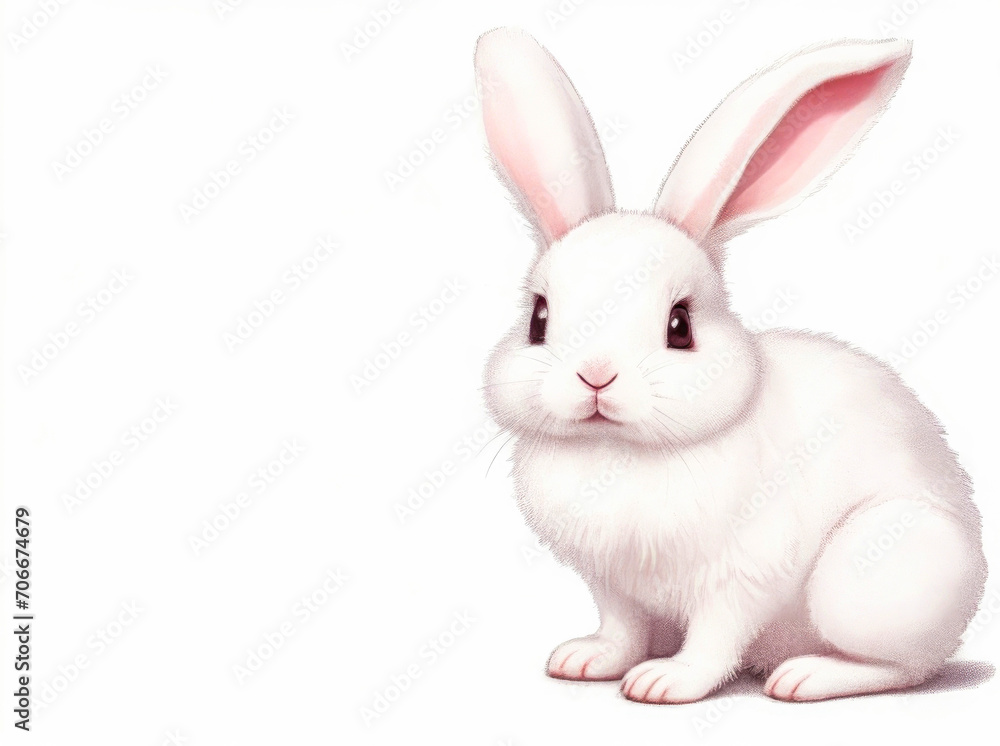 Cute bunny on white background with copy space for your text. Easter card concept, Banner with Easter rabbit Cute bunny on white background with copy space for your text. Easter card concept, Banner with Easter rabbit