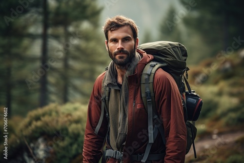 Portrait of cute man hiker in the mountains © Alina